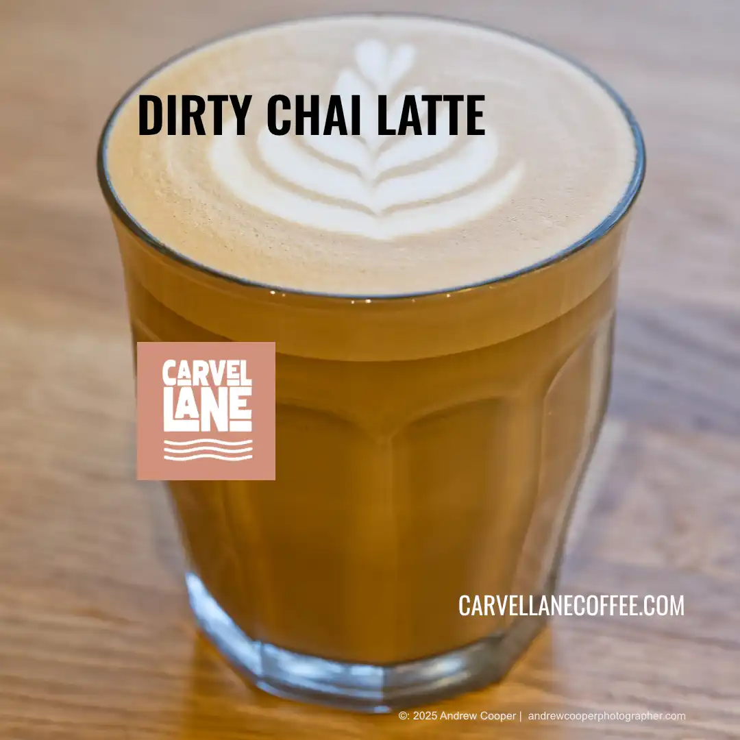dirty chai latte at Carvel Lane Coffee Cowes Isle of Wight