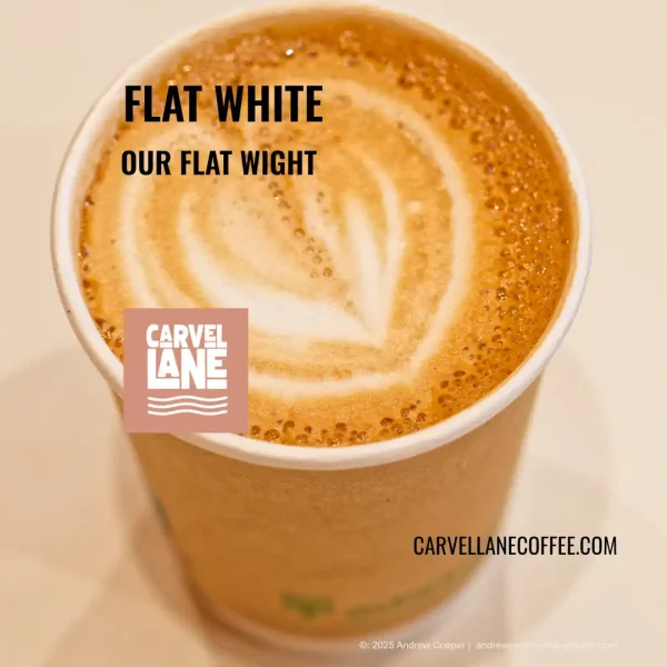 flat white at Carvel Lane Coffee Cowes Isle of Wight takeaway click and collect