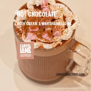 hot chocolate withe cream and marshamallows at Carvel Lane Coffee Cowes Isle of Wight